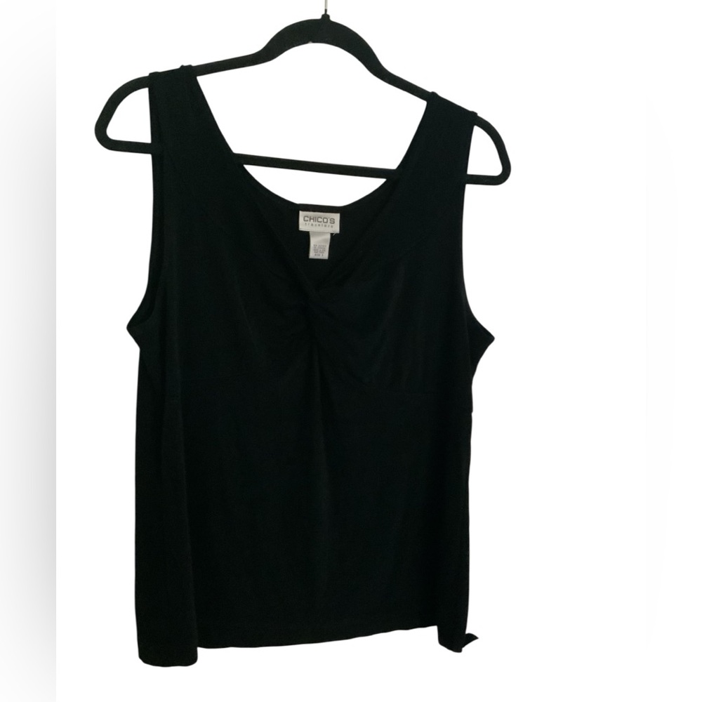 Chico’s Travelers Stretchy Sleeveless Blouse Black V Neck Size 3